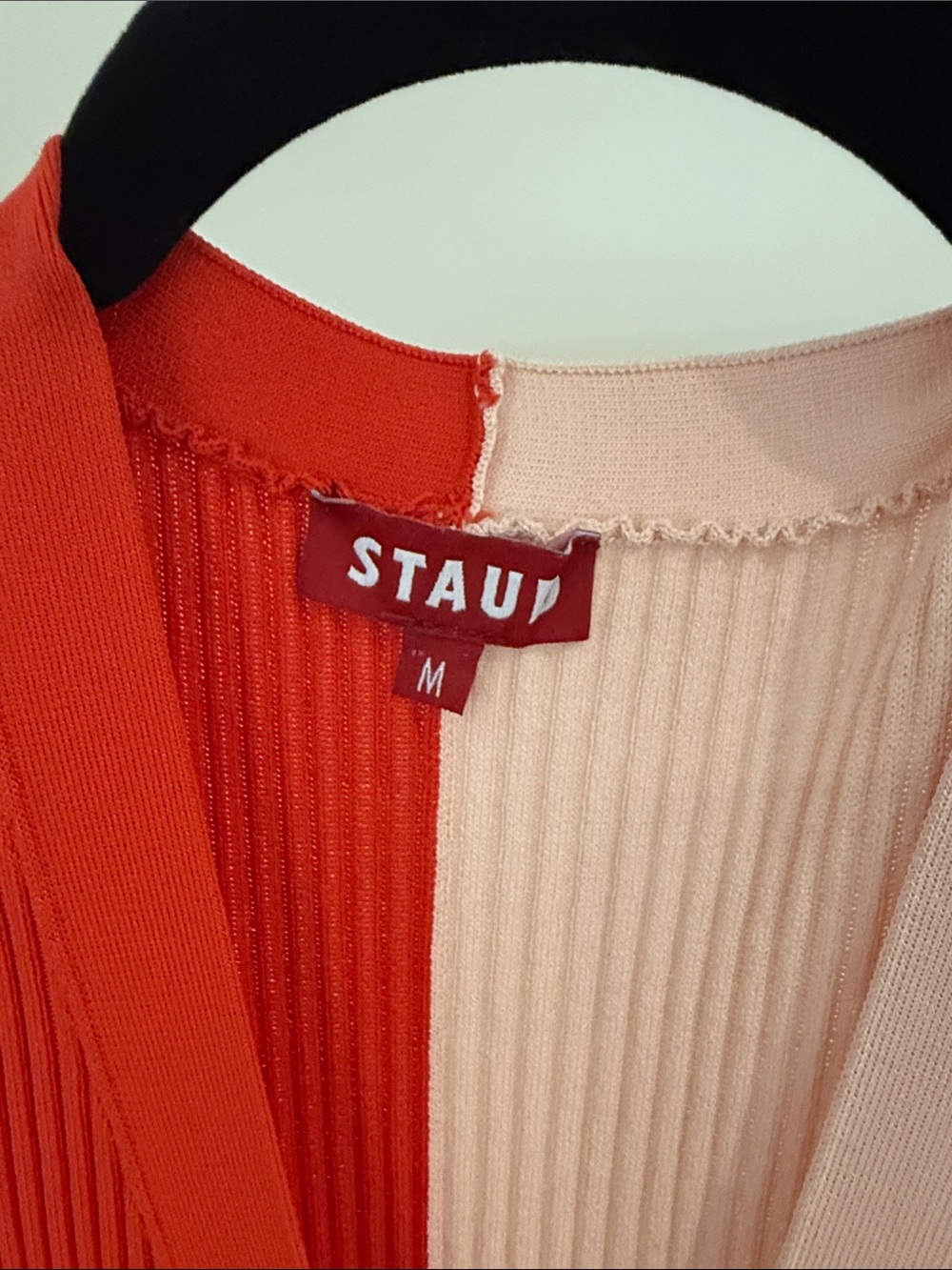 STAUD Split-Tone Ribbed Button-Front Dress in Red & Light Pink - Picture 2 of 4